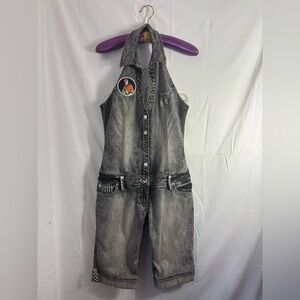 Y2K Unique Coogie Grey Denim Halter Romper David Bowie Ziggy Stardust Size S-M